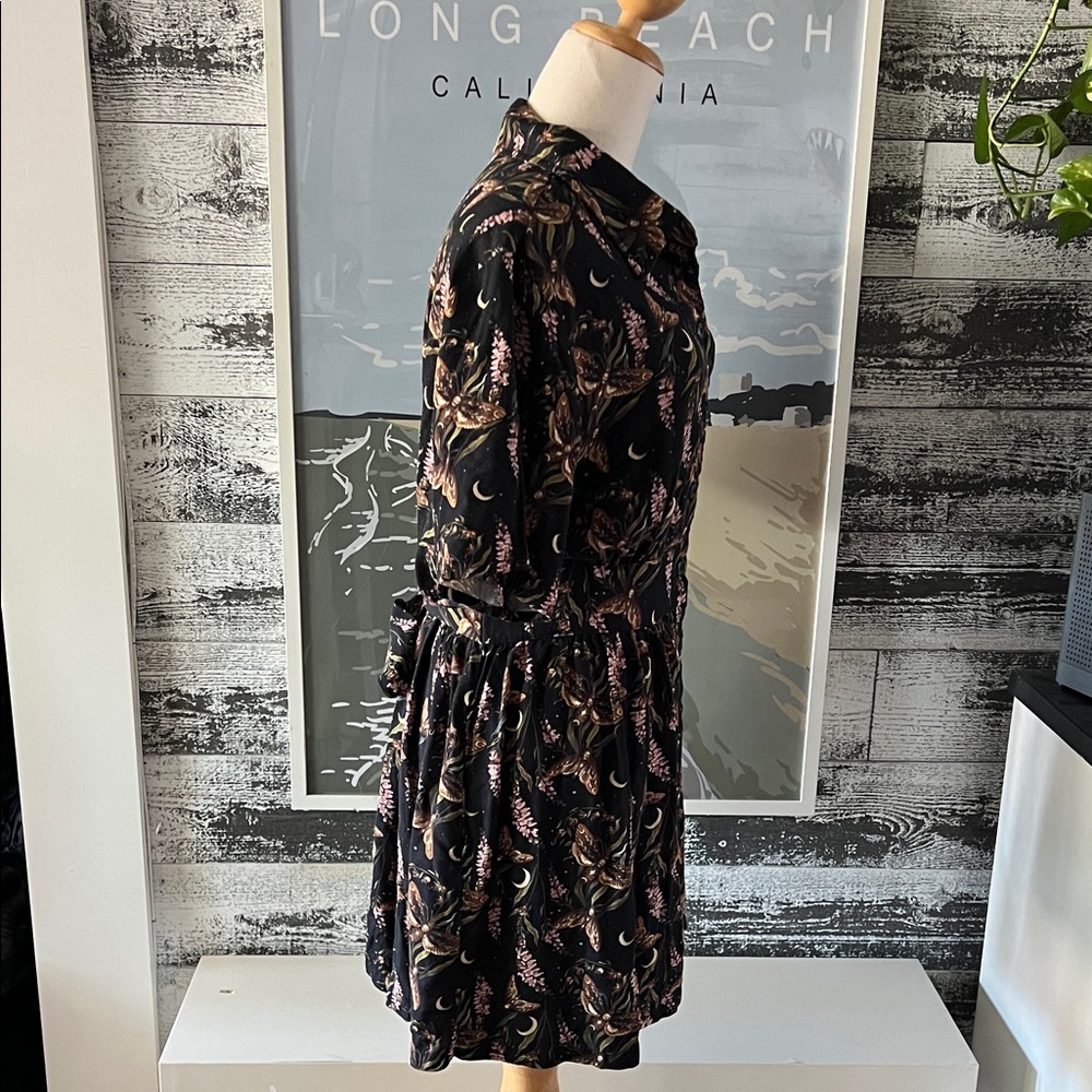 Disturbia Black Moth & Moon Button-Up Dress with back tie. - Picture 5 of 7